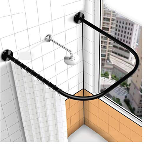 Tringle à rideau de douche en forme de U en acier inoxydable 304 - Support mural d'angle pour salle de bain - Noir - 120 x 120 x 120 cm