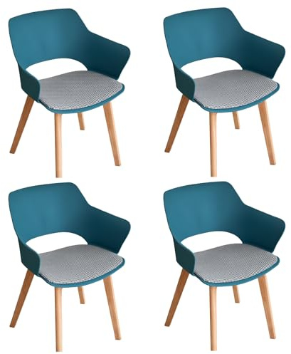 GrandCA HOME Set di 4 Sedie da Cucina Nordica Sedia da Pranzo con Gambe in Legno Massello, Sedie Imbottite per Camera da Letto, Soggiorno, Cucina,Lago Blu-N