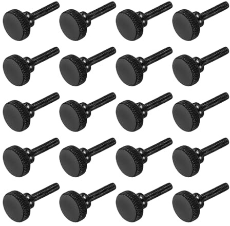 QUARKZMAN 20Pcs Vis Moletée M3 x 18mm Vis Moletées à Oreilles, Vis à Tête Plate en Acier Noir, Boulons Moletés Métriques avec Poignées à Épaulement, Fixations Filetées à Serrage Manuel