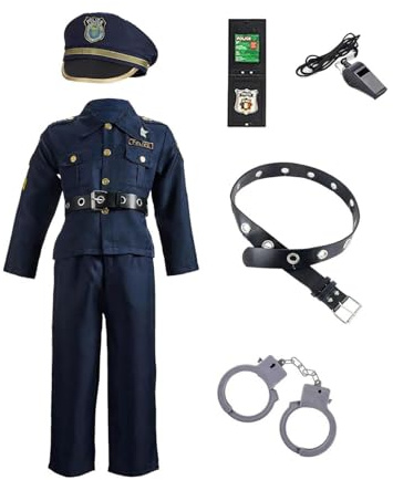 Genérico Disfraz Policia Niño 2-10 Años, Juego De Rol De Policía Uniforme Con Accesorios, Uniforme Comisario Con Sombrero Cosplay Policia Para Niños Halloween Fiesta Carnaval