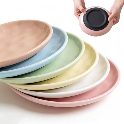 Set di 6 ciotole in ceramica per gatti con fondo in silicone antiscivolo, ciotole piatte e larghe, set di ciotole per gatti e piccoli animali