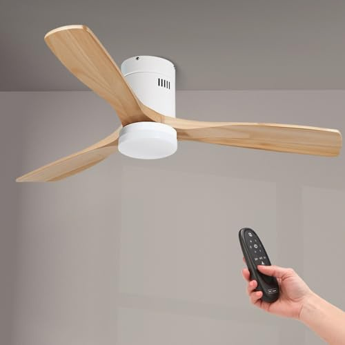 M mimotec Deckenventilator LED Energy 58 W Weiß, Fernbedienung, Motor DC 50 W + LED-Licht 18 W, 6 Geschwindigkeiten, leise, 3 Flügel aus MDF, 132 cm, Sommer-Winter-Funktion, Timer