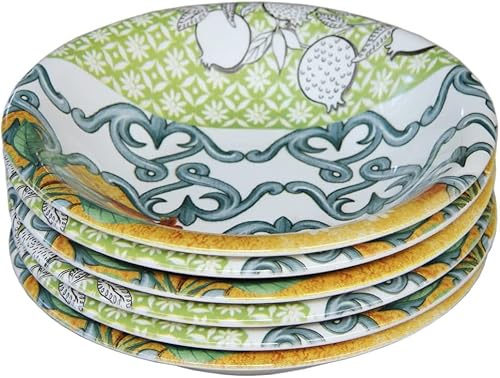 Wald Collezione da Tavola di Piatti Piani, Fondi, Frutta, Insalatiera e Portata in Ceramica Made in Italy, Decoro Mediterraneo, Lavabili in Lavastoviglie