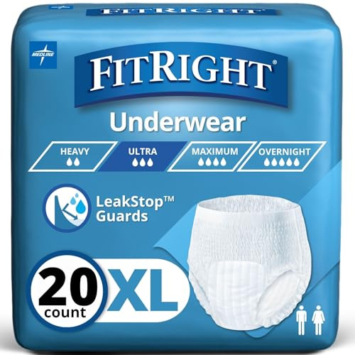 FitRight Ultra Protective Incontinence Underwear, Heavy Absorbency, XL, 56 to 68, 20 Count