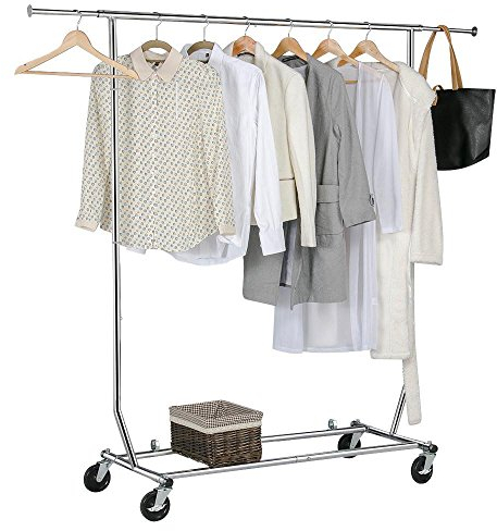 Yaheetech Kleiderständer Kleiderstange Garderobenständer mit Rollen, Edelstahl Garderobeständer,130 x 56 x 165 cm, klappar max. Belastbarkeit 90 kg