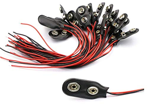 CESFONJER 30 Piezas Conector Pila 9V Conector Clip de Bateria 9V I Tipo con Cable Conexión15cm Conector de Clip de la Batería 9V Clip de Batería de 9V Negro Carcasa de Plástico