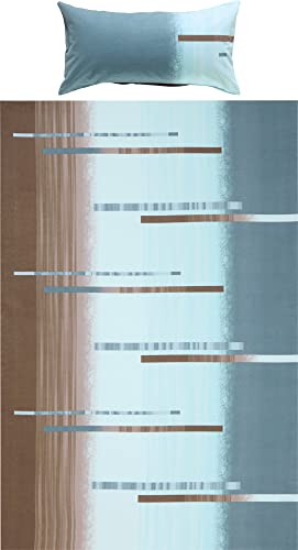 Erwin Müller Bettwäsche, Bettgarnitur Flanell blau-braun Größe 80x80 cm / 135x220 cm - flauschig warm, temparaturausgleichend, pflegeleicht, mit praktischem Reißverschluss (weitere Größen)