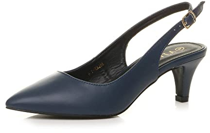 Ajvani Dam låg mellanklack 50-tal slingback spänne spetsig domstol skor storlek, Marinblå matt, 36 EU