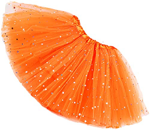 Ugitopi - Gonna tutù da Bambina, con Paillettes Luccicanti, in Tulle, a Strati, OneSize Orange