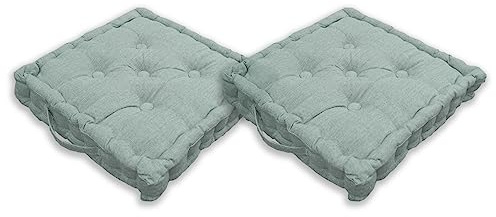 Home Tresor - Cuscini per Sedie 40x40x8cm da Interno Esterno| Set da 2/4 Coprisedia Cuscino Trapuntato Sedia Cucina, Divano, Giardino, da Pavimento con Imbottitura Spessa 8 cm con Maniglie (Salvia, 2)