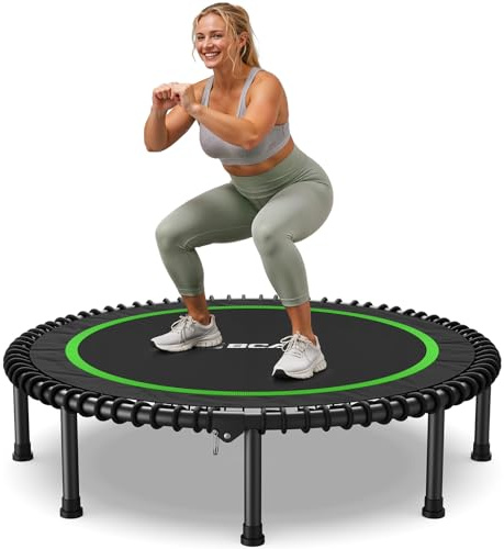 BCAN 48 Adult Fitness Trampoline with Durable Bungees, Stable & Quiet Exercise Rebounder,Great Mini Trampoline for Indoor/Garden Workout - Green
