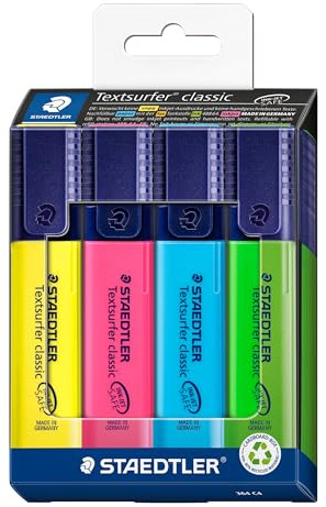 STAEDTLER 364 C4 Textsurfer Classic Highlighter - Assorted Colours (Card Pack of 4)