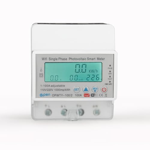 Stromverbrauchsmesser - 1 Phasen Stromzähler Hutschiene - Photovoltaik-Zähler - intelligenter Strommessgerät 100A kWh, Impulszähler & beleuchtetes LCD-Display