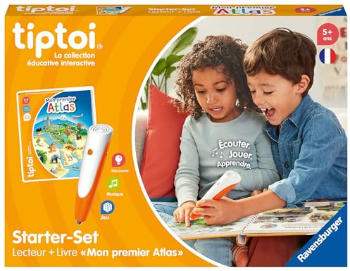 Ravensburger - tiptoi – Starter-Set – Leser + Buch Mein erster Atlas – elektronisches Lernspiel, ohne Display – ab 5 Jahren – französische Version – 00177
