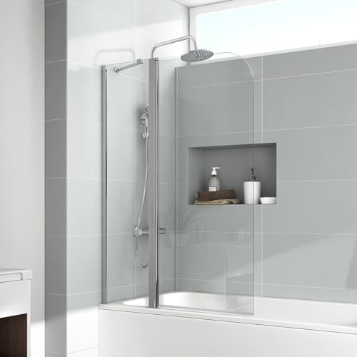 EMKE Divisione doccia per vasca da bagno, 100 x 140 cm, pannello doccia pieghevole per vasca da bagno 6 mm, vetro di sicurezza