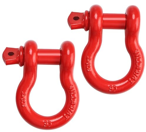 BOOMSTART Manille d'arc robuste, goupille à vis de 4,75 tonnes, anneau en D en alliage d'acier de 1,9 cm pour sangle de levage de remorquage, camionnettes, Jeep, véhicules tout-terrain, rouge