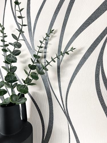NEWROOM Papier peint Blanc Vague Intissé - Rayures Anthracite Ligne Texture Moderne