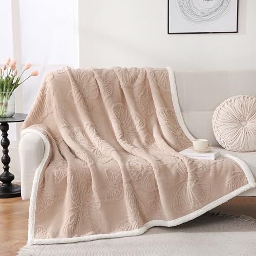 Gracelife Sherpa Throw Blanket Fleece Blanket Double, Soft Fluffy Fuzzy Warm Blanket Throws for Bed and Couch, Large Thick Blanket for All Season Use, Beige-1, 200 * 230cm