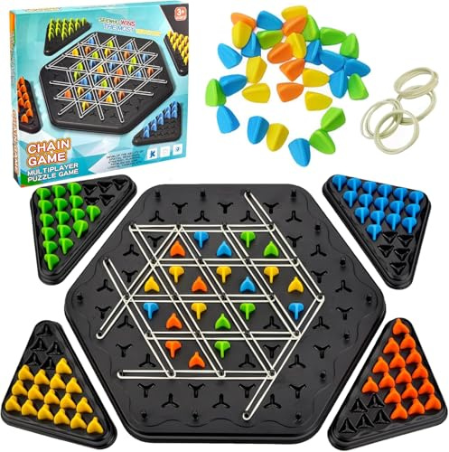 Vibbang Chain Triangle Chess Game, Funny Triggle Rubber Band Game, Interactive Peg Multiplayer Strategy Board Games, Educational Brain Teaser Toys Birthday Gift, Family Games for Kids and Adults