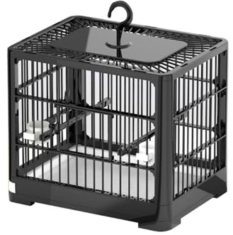 Bird Travel Carrier Cage with Handle, Travel Bird Cage Small Bird Carrier with 2 Standing Pole, Food Container and 2 Cup, Fruit Fork For Lovebirds Cockatiels Small Parrots Canaries Starry Black One