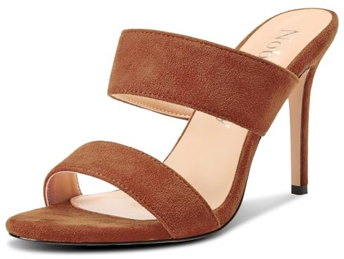 NobleOnly Femmes Rond Ouvert Bout Aiguille Haut High Talon Heel Sandales Décontracté Dress Slip-on Mules Chaussures 10 CM Heels Marron 39 EU