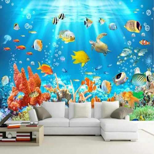 MIXUEXUNLU 3D Children's Wallpaper Mural Underwater World Fish and Coral Photo Wallpaper Children's Room Background Wall