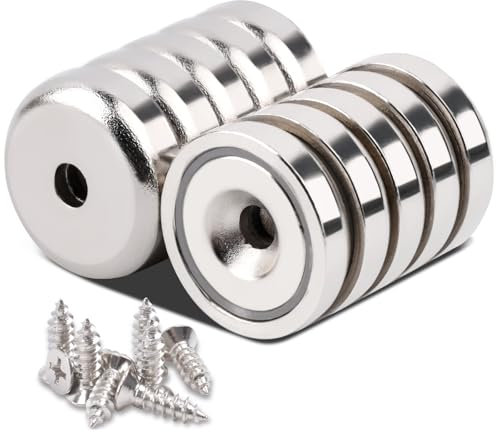 Aenienoe 10Pezzi Calamite Potenti Con Foro Magneti Neodimio 20kg Forza 25mm Magnete Potente Calamita Piccole con Base in Acciaio Svasato per Cucina, Magazzino, Garage Con Viti Di Montaggio