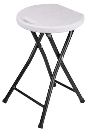 Sittpall vikbar med metallram, lastkapacitet 100 kg – 45 x 30 cm – fällstol i metall med plastsäte – kökspall, campingpall för handarbete, vikbar utan ryggstöd