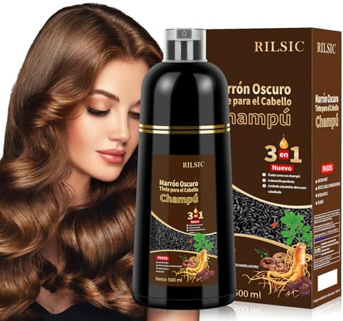Brown Hair Dye Shampoo 3 en 1,Shampoo Tinte Negro para Cabello, Champú para Cabello Negro Instantáneo Champu Colorante Tinte para Hombre y Mujer(500ml Marrón)