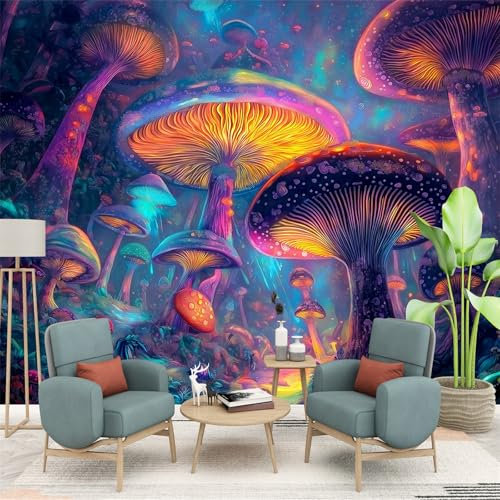 Fotomurales Setas mágicas Pared Mural Tropical Papel Amarillo azul Forrar Mueble Salon Cocina Armarios Dormitorio Impermeable 250 x 175 cm
