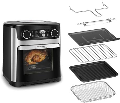 Moulinex Easy Fry air fryer, multicuiseur et four, 15 L, 9 programmes, friteuse sans huile, 3 niveaux de cuisson, compact, extra crisp, noir, AL556DF0, Acier Inoxydable
