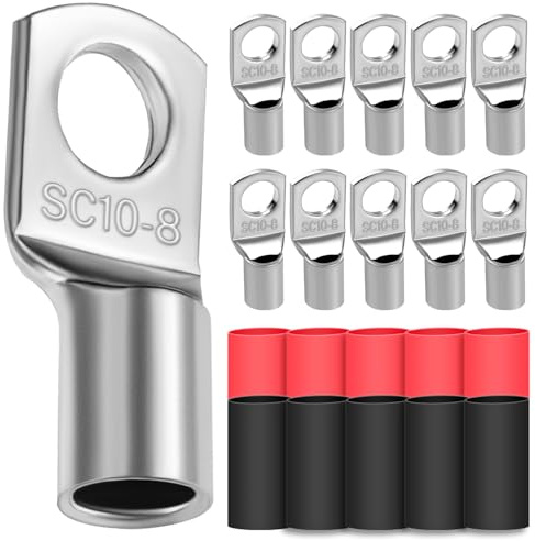 10 x rörkabelskor 10 mm² kabelskor hål Ø M8 ringkabelsko förtjockad koppar oisolerad SC kabelsko med 10 krympslang 3: 1
