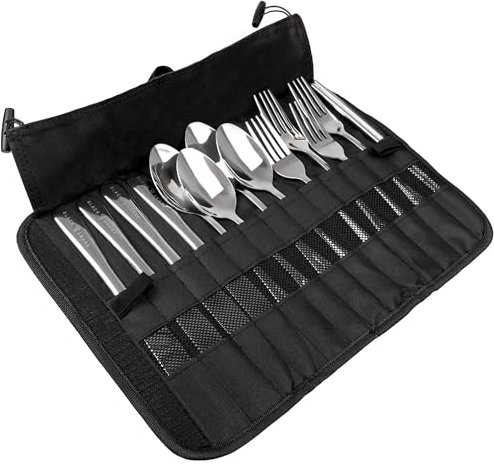 Camping Besteck Set aus Edelstahl für 4 Personen - Reisebesteck mit Transporttasche - Outdoor & Picknick Essbesteck, langlebig & multifunktional (4 Personen, Set)