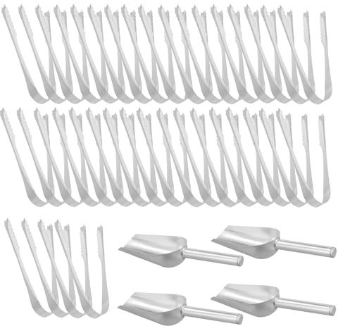 CHUENKUK 50 Zuckerzange und 4 Eisschaufel, Edelstahl Servierzange Mehlschaufel Eiswürfelzange Süßigkeiten Zange für Küche, Hochzeiten, Party