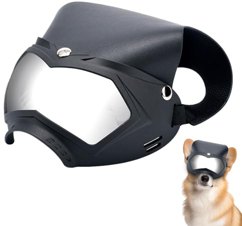 zjhukfmc hundsolglasögon – dammsäkra kattsolglasögon med UV-skydd och hatt – stötsäkra hundglasögon hjälm, andas för utomhus camping