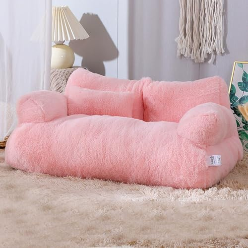 Miaogoo Sofá cama suave para mascotas, sofá para perros y gatos con cremallera y almohada, cojín lavable para muebles de mascotas, colchón ortopédico antideslizante y calmante (65 x 43 x 27 cm, rosa)