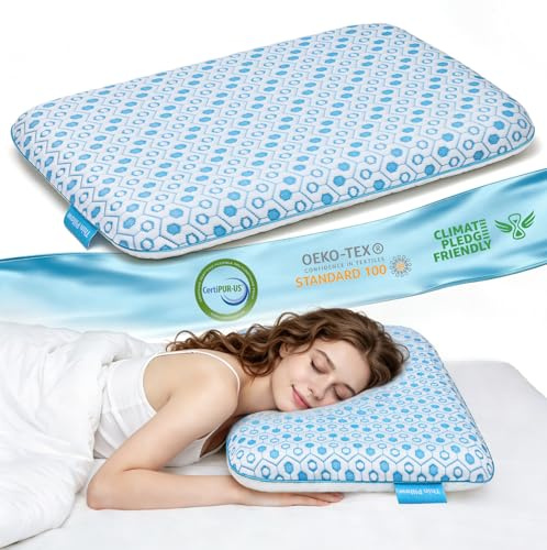 Niceeday Ultra-dünnes Memory-Schaum-Kissen, 5,7 cm flaches Nackenstützkissen mit Kühlgel, atmungsaktives flaches Kissen für Bauch- und Rückenschläfer, waschbarer Bezug