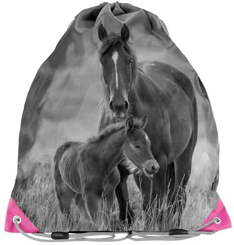 Sacca sportiva bambini cavalli 36 x 32 cm zainetto palestra con cordoncini scuola sport tempo libero viaggio gymbag