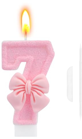 Velas Cumpleaños Numeros 7, Vela Cumpleaños, Vela 7 Año de Mariposa Rosa 3D, Adorno de Pastel para Decoración de Pastel de Cumpleaño (Número 7)