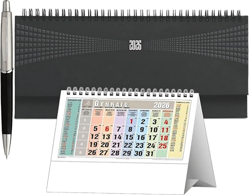 Planning hebdomadaire de table 2026 | Agenda hebdomadaire 2026 | Agenda Planner | Planning 2026 de Table 15 x 30 cm Spiralé en matra cadeau stylo à écran tactile Calendrier de table 2026 (Rouge)