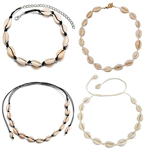 Mingjun 4 Stück natürliche Muschel-Choker-Halskette, handgefertigter Strandschmuck, Schlüsselbeinkette für Frauen und Mädchen, Muschel