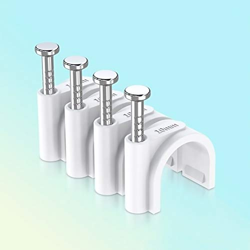 Attache-câble Ronde,100 PCS Clips de Câbles Ronds Gestion de Câbles en Nylon Clips muraux pour câbles Broches de Câble avec clou en Acier pour Murs Bureau Fixation de Cuisine à Domicile plastique 10MM
