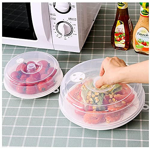 Microwave Splatter Cover for Food, BPA-Free Steam Vents Microwave Plate Cover with Easy-Grip Handle, Fruit Drainer Basket, For Dishwasher Safe & Refrigerator - 2Pcs (Diameter 9 inch + 6.7 inch)
