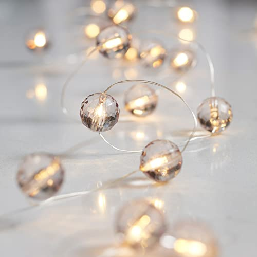 Lights4fun 1.9m Battery Operated Fairy Lights with 20 Smoked Glass Effect Balls & Warm White LEDs – Silver Wire Indoor String Lights with Timer for Bedroom, Living Room & Seasonal Styling
