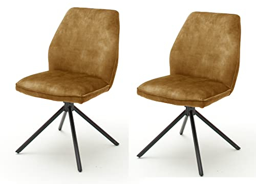 Robas Lund Esszimmerstühle 2er Set, 180°drehbar mit Nivellierung Curry, Belastbar bis 120 kg, Stuhl mit Stoffbezug Vintage veloursoptik