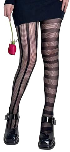 LIUASMUE Collant a rete da donna a fantasia, calze a vita da donna sottili e lunghe calze nere per gonna vestito, Strisce asimmetriche, Small/Large