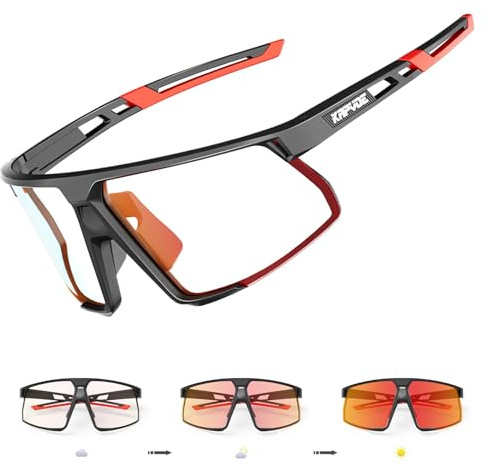 KAPVOE Fotocromatici Occhiali da Ciclismo Uomo Donna TR90 Occhiali Da Sole Sportivi Protezione UV400 Chiaro Occhiali MTB Bicicletta Accessori Che Corrono Rosso