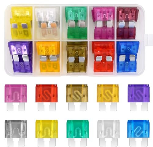 Cleminsta 50 Stück KFZ Sicherungen Set, Standard Auto Flachsicherungen, Stecksicherung mit 1 Sicherungszieher für Auto RV LKW Motorrad Boot (3A 5A 7,5A 10A 15A 20A 25A 30A 35A 40A)
