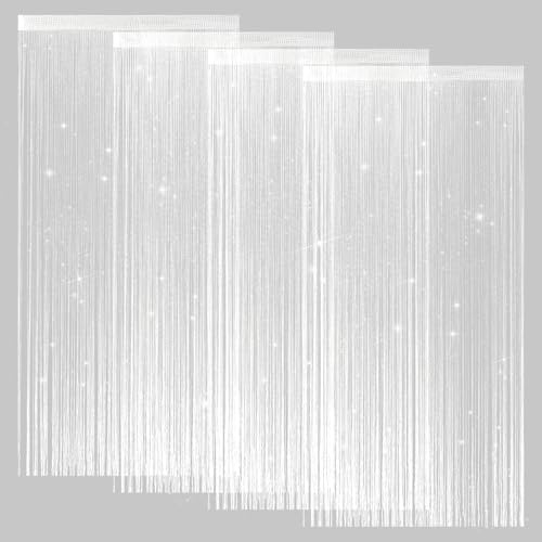 4 Pieces Glitter String Curtains Doorway Beads Curtains, 39 x 79 Inch Hanging Fringe Hippie Room Divider Door String Curtain Boho Doors Tassel for Doorways, Windows, Closet, Privacy Decor (White)