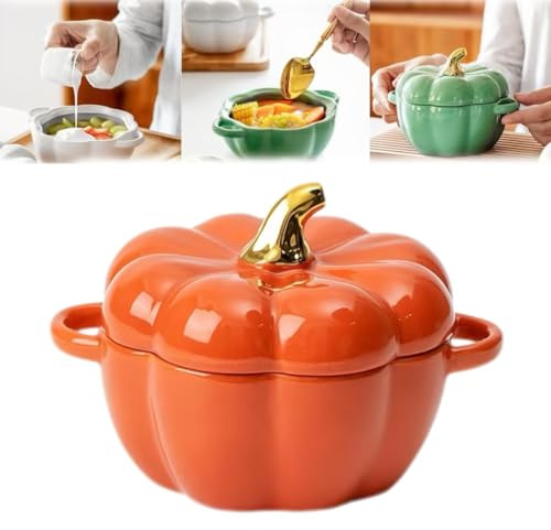 Cuencos de calabaza aptos para horno de 15 onzas, cuenco de cerámica de calabaza de otoño con tapa, cuenco de cerámica de calabaza, tarro de almacenamiento de decoración de calabaza, para el hogar,